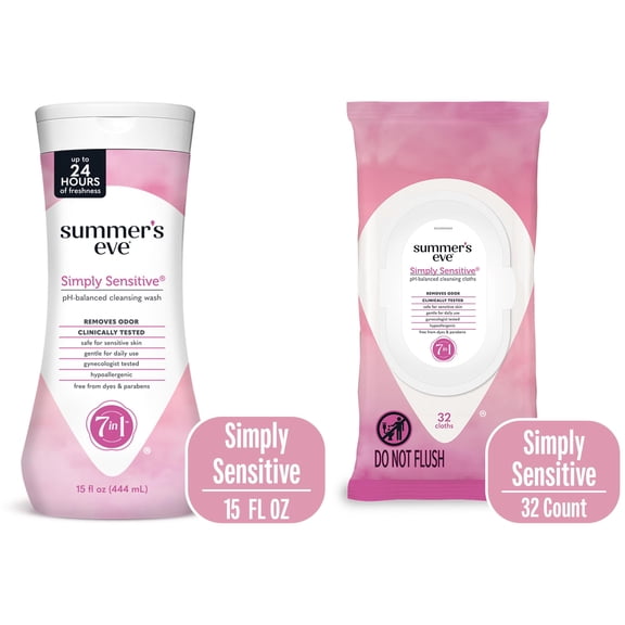 Summer's Eve Sensitive Wash 15oz and Wipe 32ct Bundle