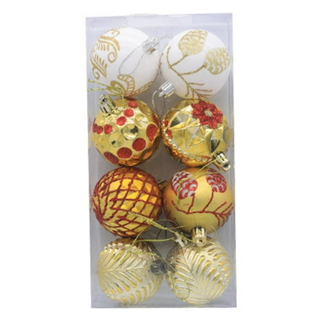 AMERTEER 8Pcs Christmas Tree Color Ball Color Drawing Shatterproof Boxed Glitter Multi-styles Scene Layout Lanyard Xmas Party Decor Hanging Ball Pendant for Festival