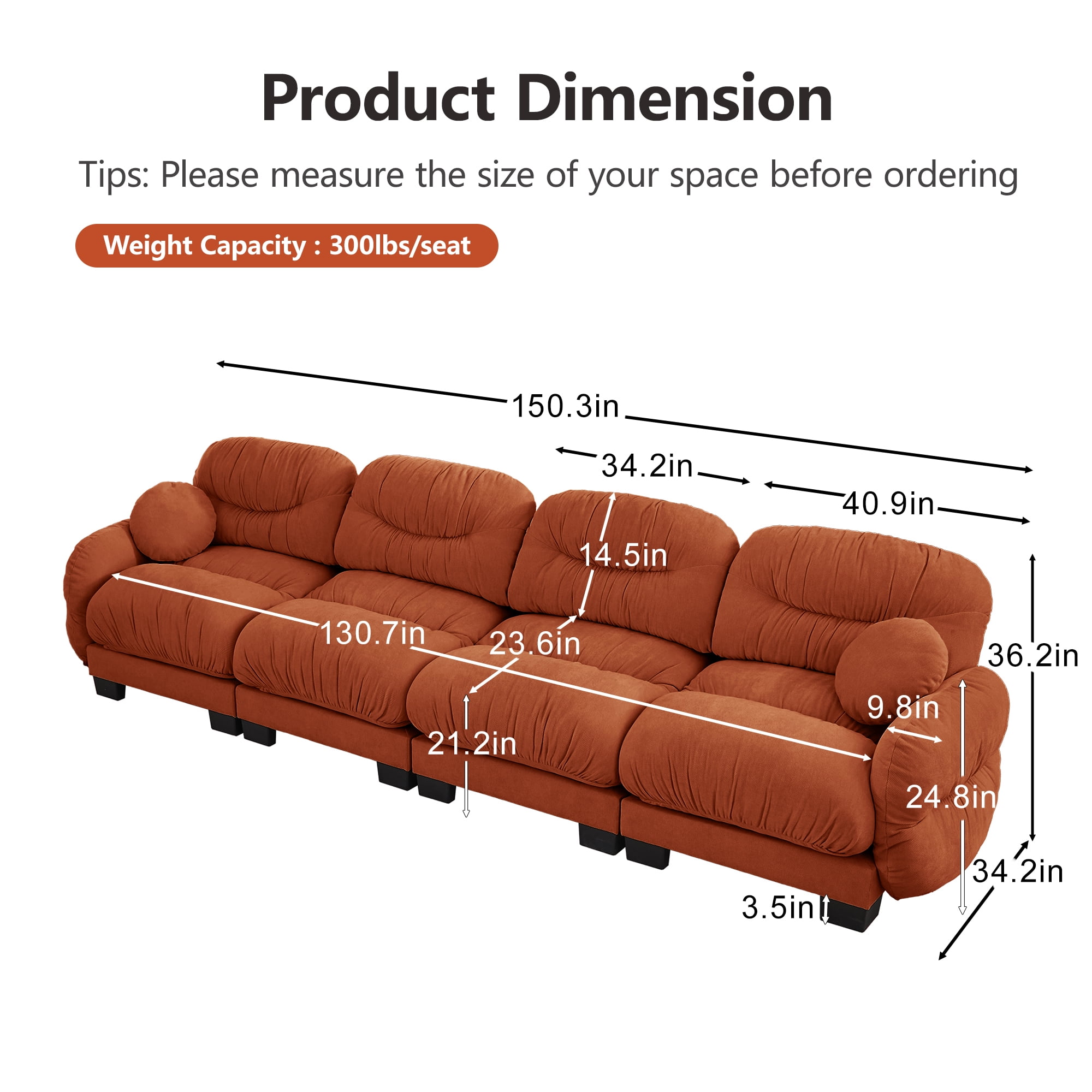 150" 4 Seater Couch Cozy Chenille Sofa with 2 Throw Pillows