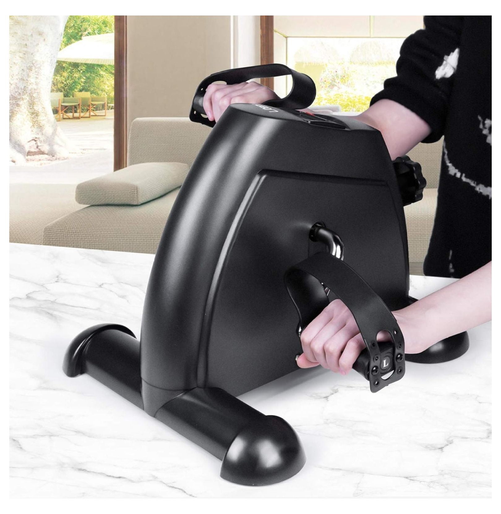 Mini Exercise Bike, Under Desk Pedal Exerciser Arm and Leg Exercise Cycle Bike with LCD Screen Displays (Black)