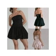 thumbnail image 3 of Rdhnmea Women Tube Top Dress Solid Color Off Shoulder Puffball Hem Dress, 3 of 9