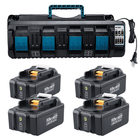 

Mingsci 18V 4 Port Charger DC18SF for Makita 14.4V-18V 3A Rapid Charger with 2 USB Ports+4packs FOR Makita 18V 5.0Ah Li-ion BL1840B BL1850B BL1860B Battery