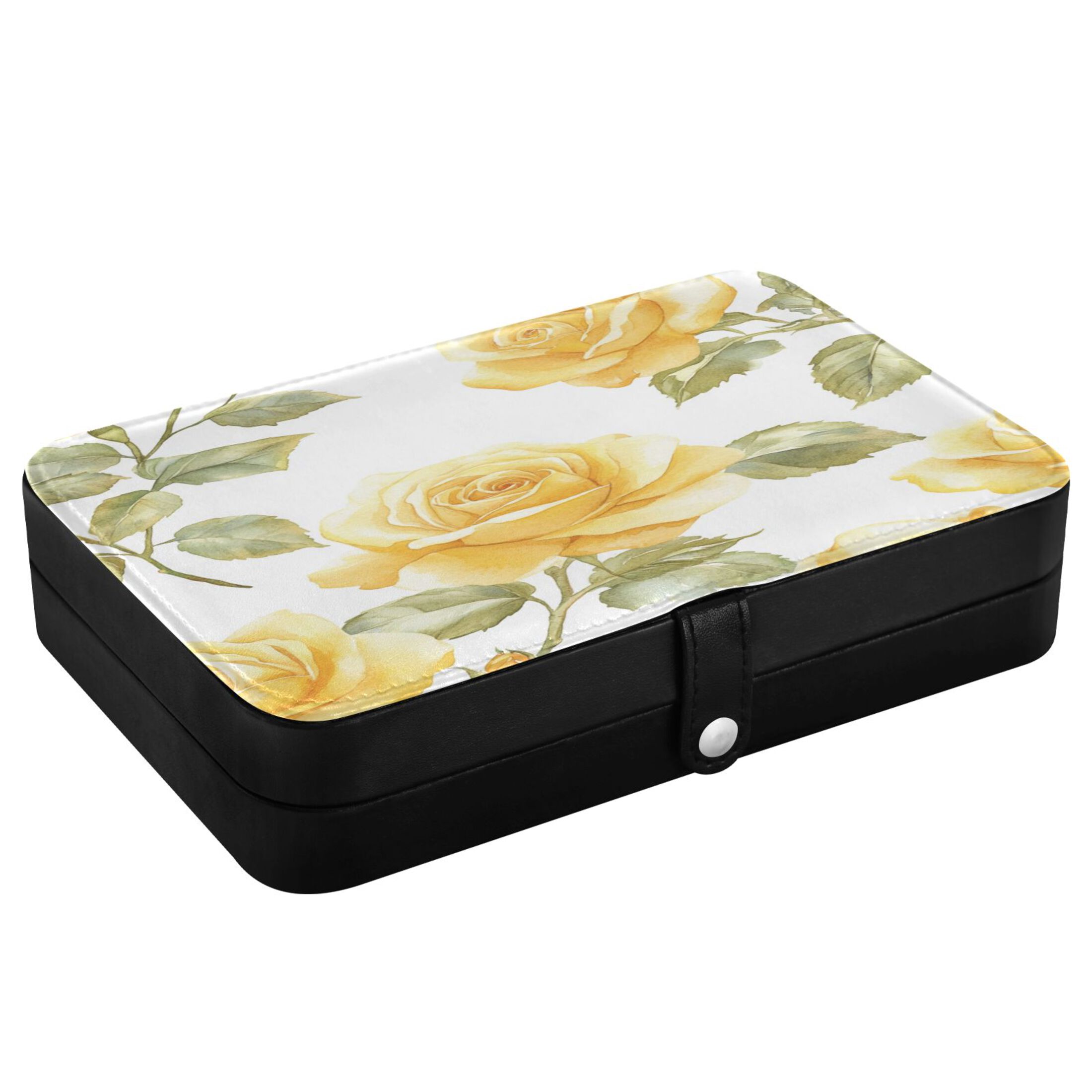 Leather Jewelry Box Rectangular 8.27x5.5x1.78In Travel Jewelry Storage Earrings Necklace Bracelet Watch Brooch Storage Gold Roses