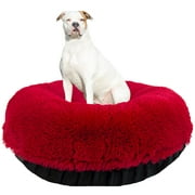 Bessie and Barnie Signature Lipstick / Black Puma Luxury Shag Extra Plush Faux Fur Bagel Pet/ Dog Bed