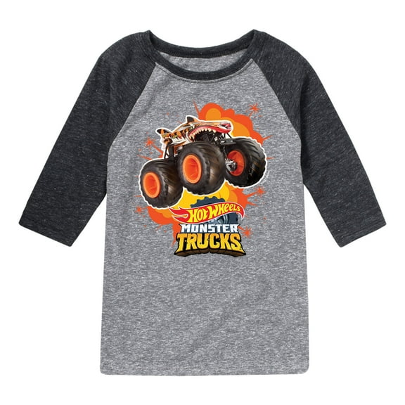 Hot Wheels - Tiger Shark Monster Truck - Toddler And Youth Raglan Graphic T-Shirt