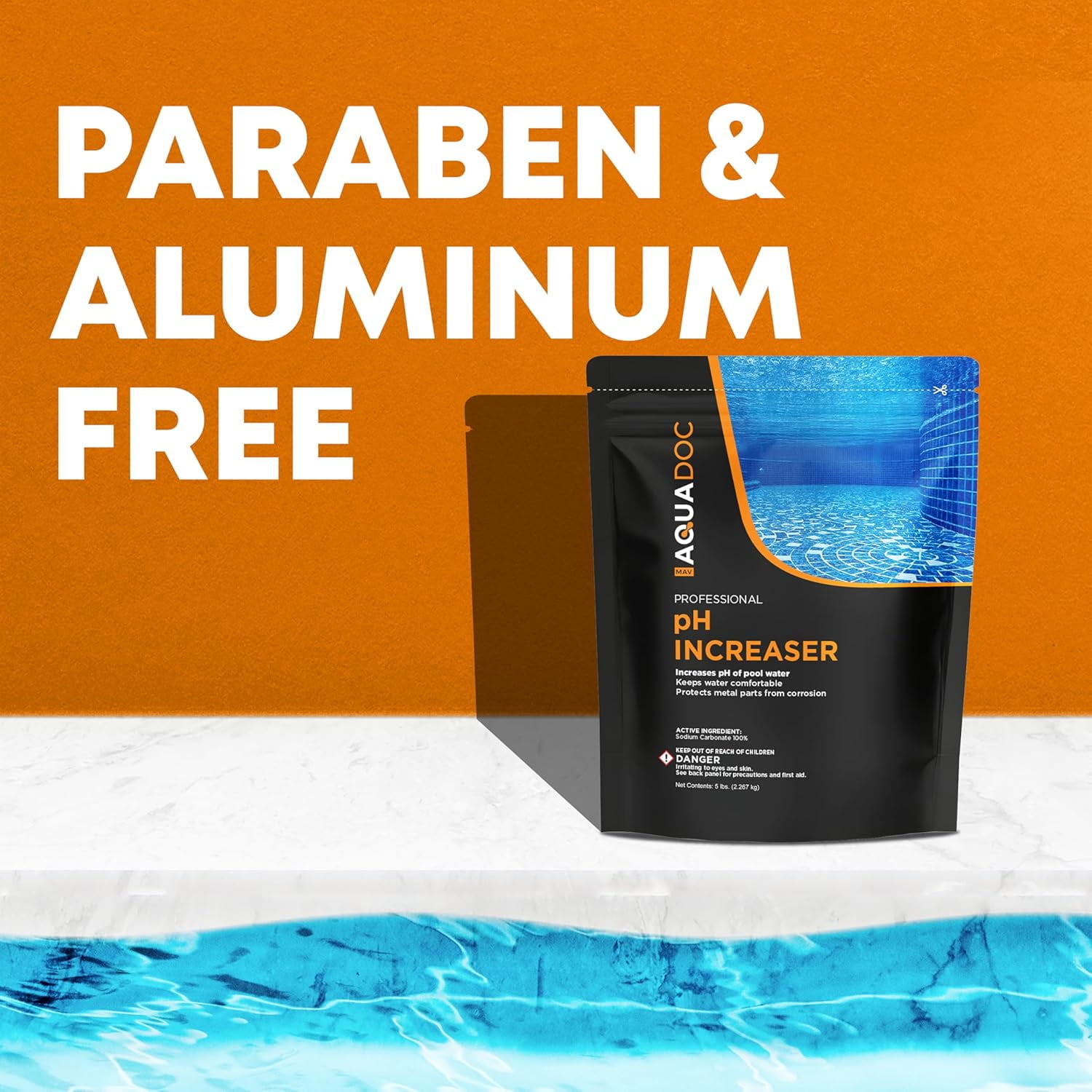 MAV AquaDoc pH Up for Swimming Pools - 5lb - pH Increaser for Pool Water - Sodium Carbonate Soda Ash for Swimming Pools - Pool Chemicals Made in The USA