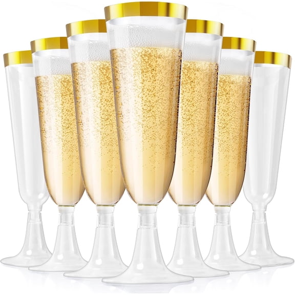 40 Pack Plastic Champagne Flutes,5 oz Gold Rim Plastic Champagne Glasses,Disposable Toasting Glasses,Disposable Wine Cups for Wedding,Party,Birthdays,Christmas,Clear Mimosa Cocktail Cups