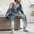 thumbnail image 6 of KLL Ink Style Wave Dragon Sleepwear Mens Flannel Pajamas,Long Cotton Pj Set, 6 of 7