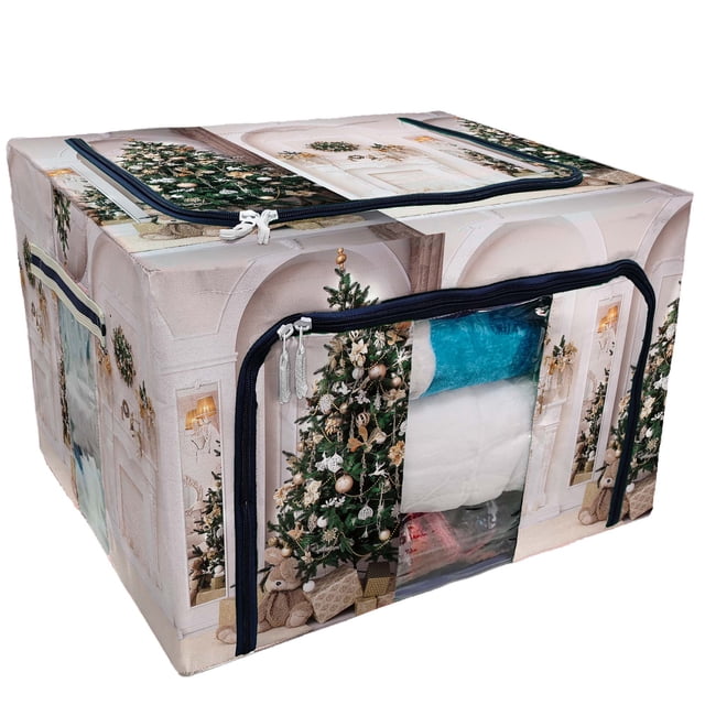 YUSDECOR Hall Fireplace Arches Mirrors Christmas Wreath Tree Storage Bag Clear Window Storage Bins Boxes Large Capacity Foldable Stackable Organizer With Steel Metal Frame For Clothes,Closets, Bedrooms