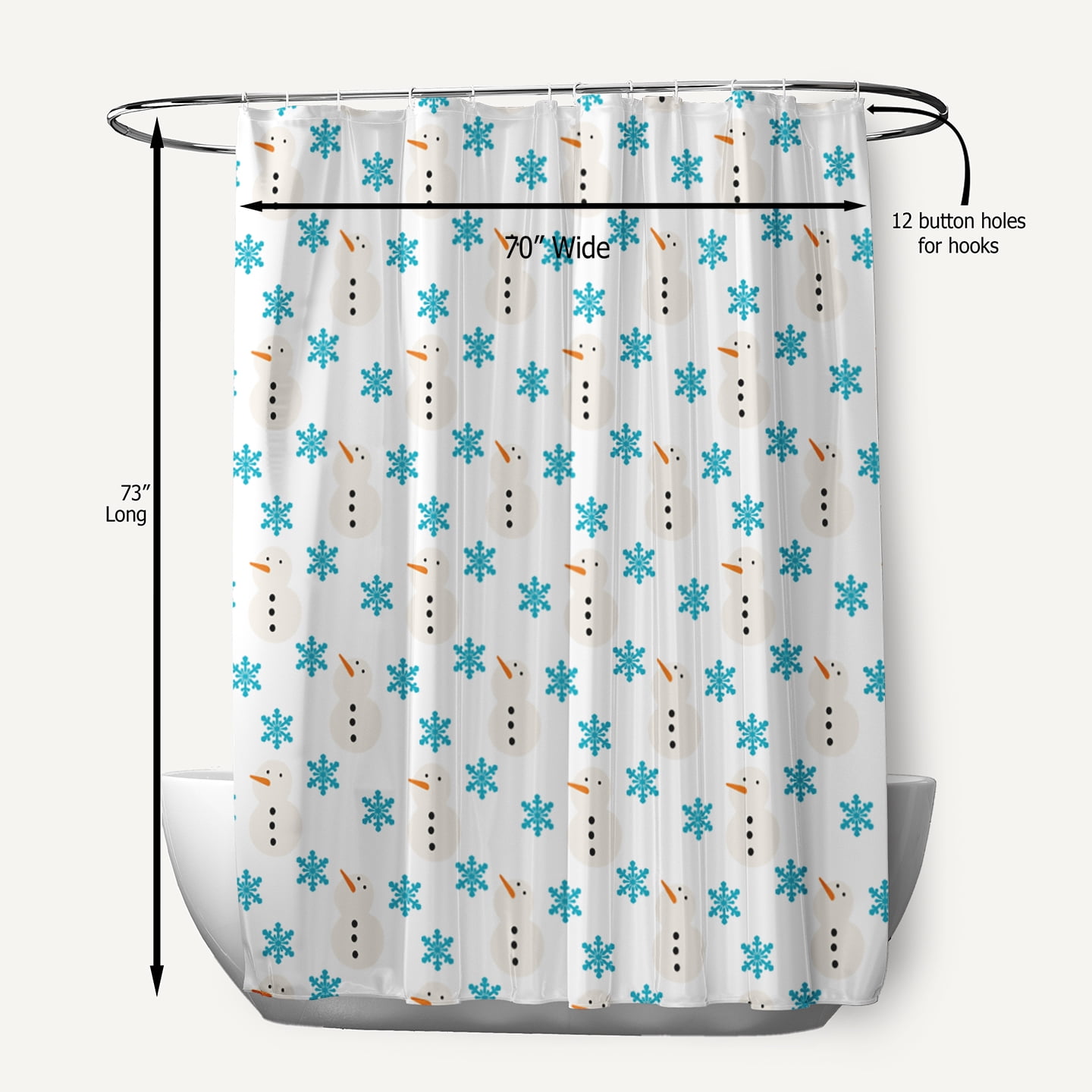 Simply Daisy 70" W x 73" L Snow Men In Snowstorm Polyester Shower Curtain, Turquoise [1 Ct]