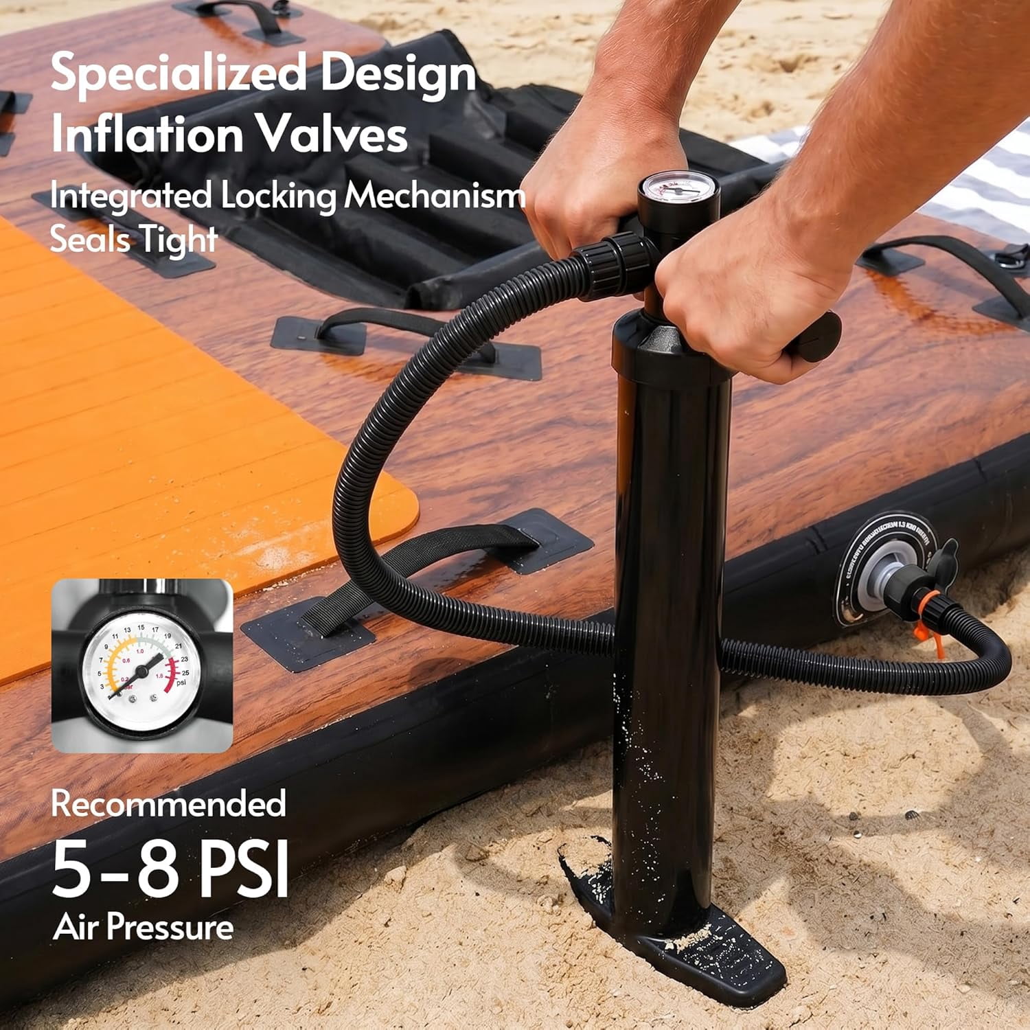 LAZZO 8 x 5 FT Inflatable Floating Dock, Anti-Slip EVA Foam Platform with Dog Ramp & Air Pump for Pool and Lake