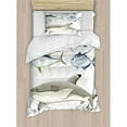 thumbnail image 3 of Aqua Queen Size Duvet Cover Set, Various Fish Predators with Swordfish Piranha and Chordate Aquatic Oceanic Image, Decorative 3 Piece Bedding Set with 2 Pillow Shams, Silver and Grey, by Ambesonne, 3 of 3