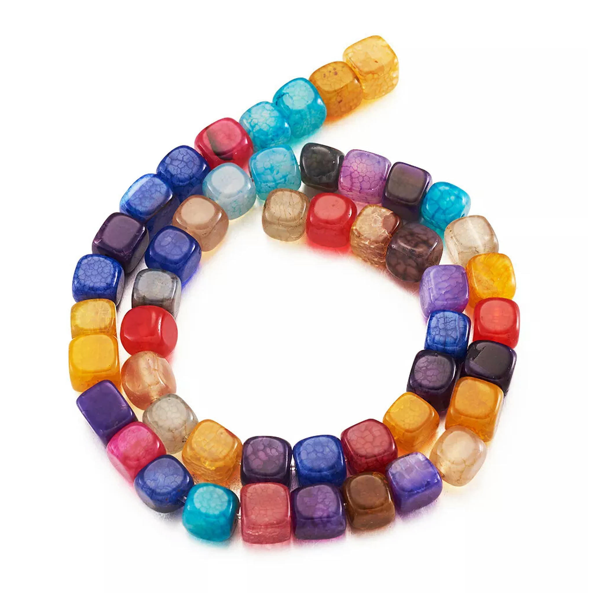 U8MO 5 Strds Colorful Natural Agate Stone Beads Smooth Cube Loose Beads Dyed 7.5~8mm