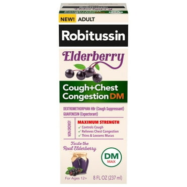 Robitussin Max Stregnth Cough Congestion DM and Cold Medicine, Elderberry, 8 Fl Oz