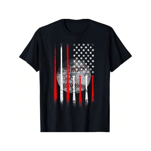 Men's Baseball American Flag T-Shirt Patriotic USA Sports Graphic Tee