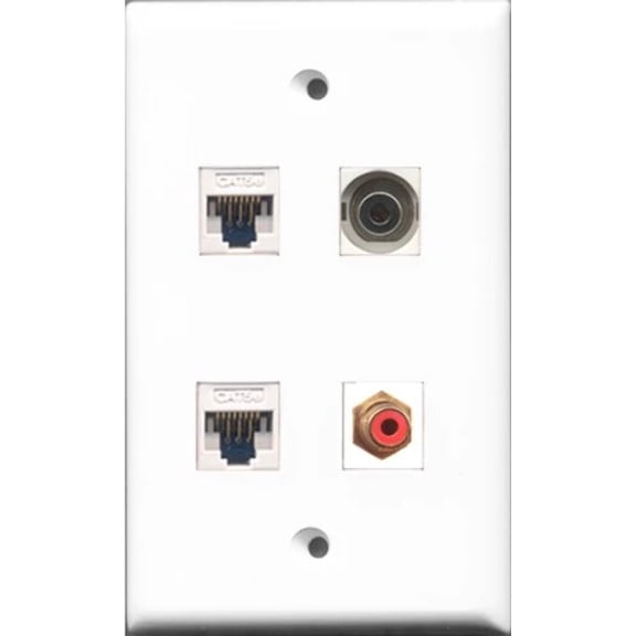 RiteAV - 1 Port RCA Red and 1 Port 3.5mm 2 Port Cat5e Ethernet White Wall Plate