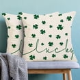 thumbnail image 3 of St Patricks Day Pillow Covers 18X18 Inch Pack of 2, Lucky Green Clover Decor Throw Pillow Linen Spring Shamrock Pillow Cases Cushion for Bedroom Home Sofa Decorations, 3 of 5