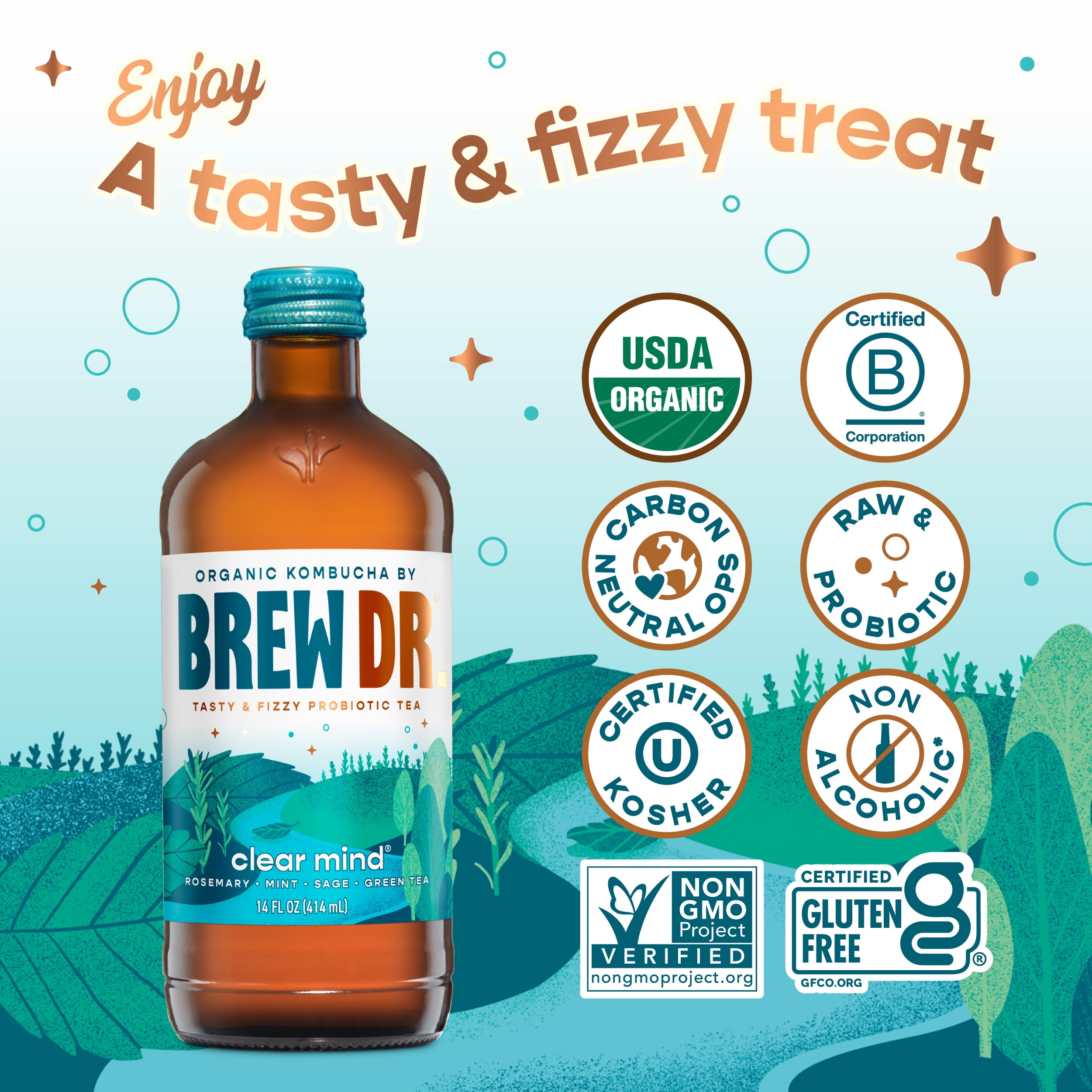 Brew Dr. Kombucha, Clear Mind - Organic Kombucha - 14 oz bottle