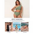 thumbnail image 5 of Eytino Bathing Suits for Women One Shoulder High Waisted Bikini Swimsuit Color Block Trim Ruffle Hem Swimsuits 2025 Summer Beach Swimwear Grass Green L, 5 of 7