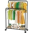 thumbnail image 2 of Simple Trending Clothing Clothes Rack Double Rods with Wheels, Rolling Metal Garment Rack for Hanging, Black, 2 of 7