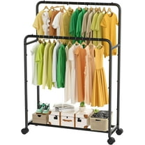 Double Rod Rolling Garment Rack - Mobile Metal Clothing Rail for Home/Commercial Use