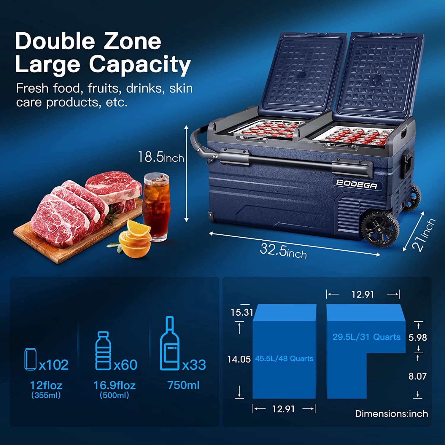 BODEGA 12 Volt 80 Qt.（75L) Car Refrigerator, Portable Freezer, Car Fridge for Camping, Travel,APP Control, Rv