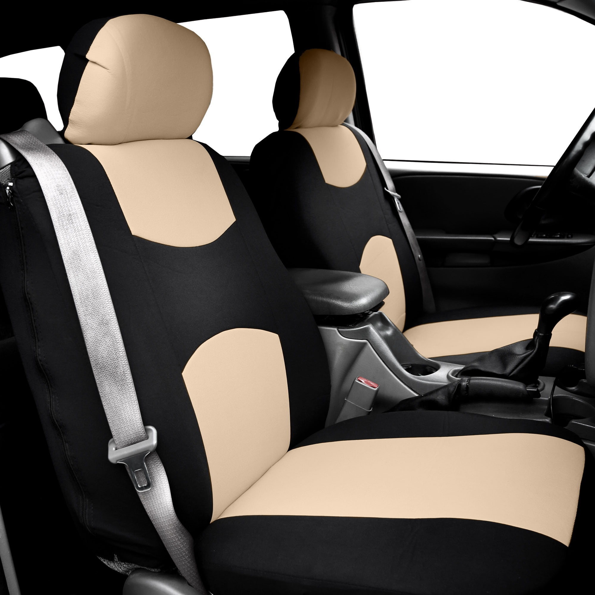 FH Group Universal Fit Cloth Car Seat Covers, Built-in Seat Belt Front Set - Beige FB351102BEIGE
