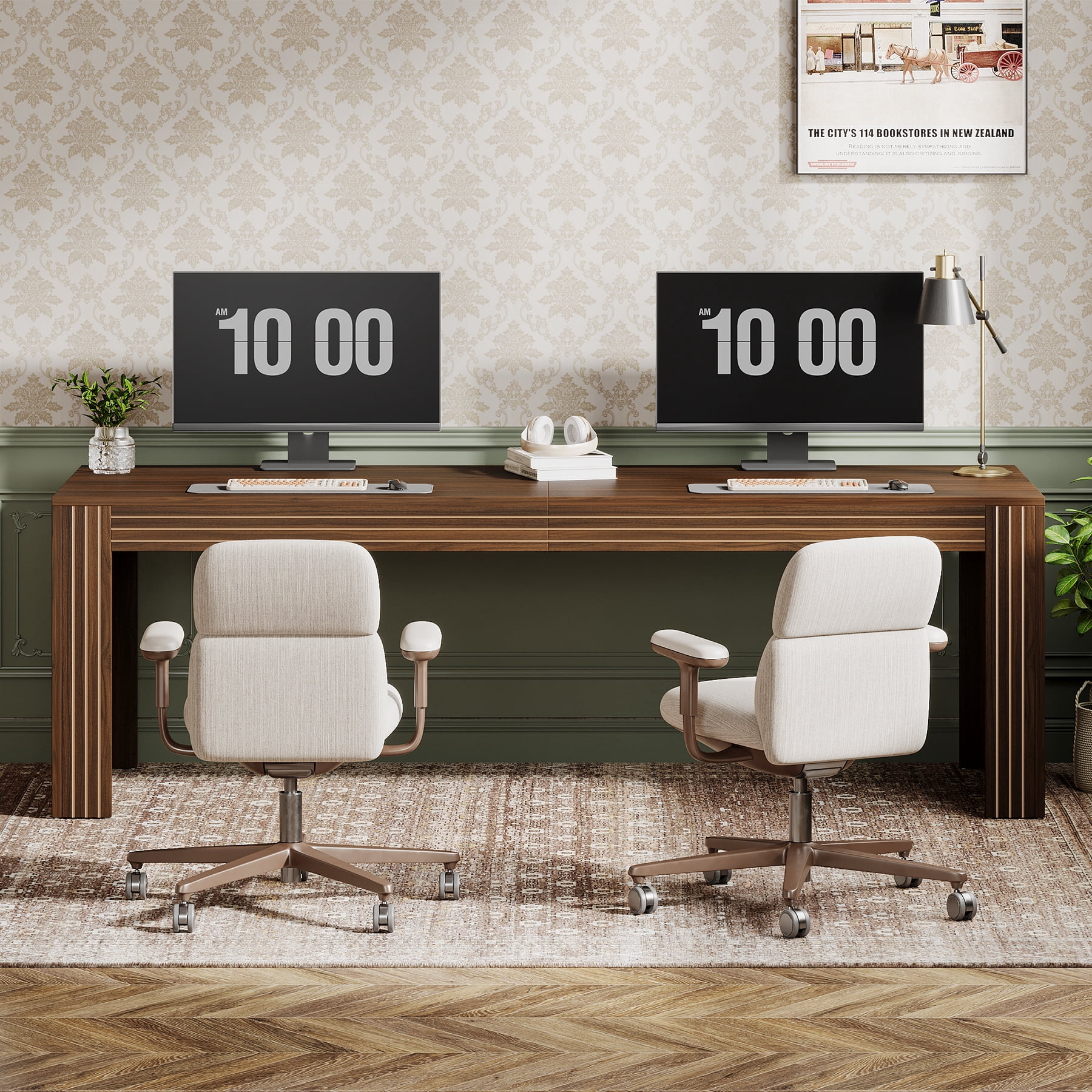 Tribesigns 79-inch Extra Long Desk, Two Person Desk for Home Office, Wooden Long Computer Double Desk, Writing Study Table for Office, Dark Brown