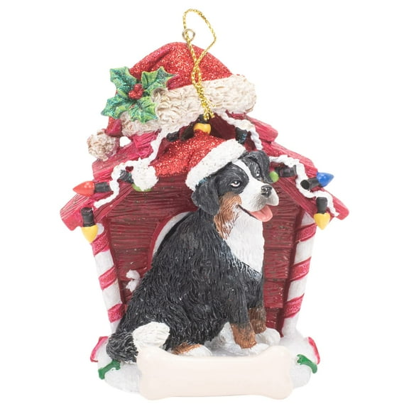 Kurt Adler 3.75-Inch Red and Black Bernese Mountain with Dog House Christmas Ornament