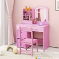 thumbnail image 2 of Patiojoy Kids Vanity Set Princess Dressing Table & Chair with Mirror 2-Color LED Lights Pink, 2 of 9