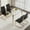 1 Table+4 Black&Gold Chairs, variant on ExtraLco 5 Piece Glass Dining Table Set for 4, 51 Inch Tempered Glass Table with Gold Legs and Clear Plastic Chairs