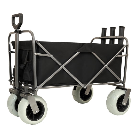 FFZ 500Lbs Fishing Beach Wagon, 9" Pneumatic Tires, Rod Holders, Black