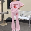 thumbnail image 4 of Generic Teen Girls Clothes Bow Print Top and Wide Leg Pants Matching Outfit Set with Pocket Ruched Slim Fit Summer Vacation Tracksuit, 4 of 4