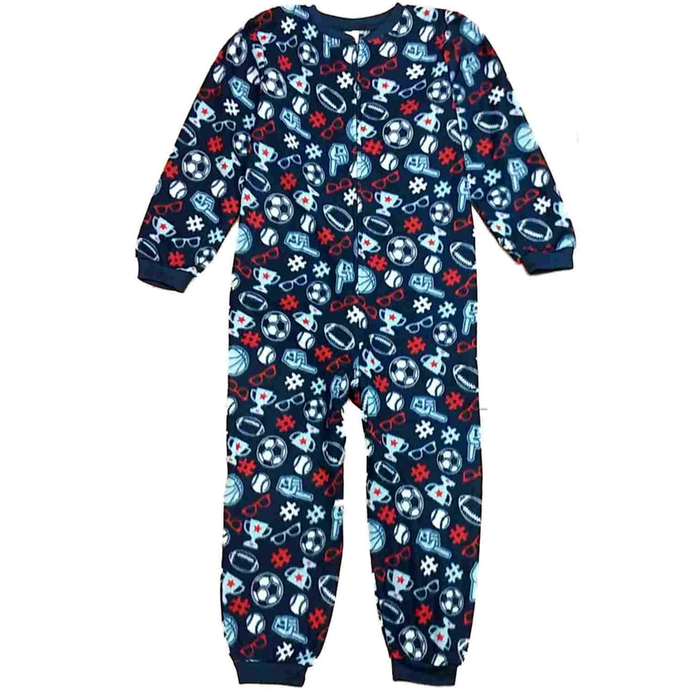 AriZona Boys Blue Fleece Sports Themed Union Suit Sleeper Football & Soccer Pajamas Walmart