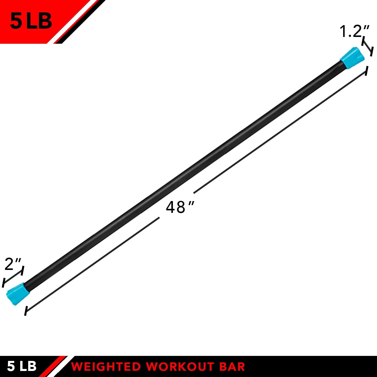 JFIT Weighted Workout Bar with Rubber Padding, 48”, 5 LB, Aqua/Black,20-7505