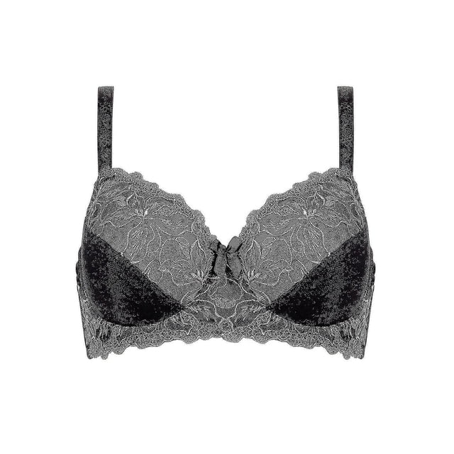 6584-5-002 Sujetador de copa completa con aros y bordado floral negro para mujer