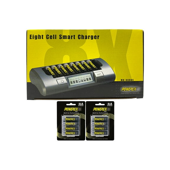 Powerex MH-C800S Eight Slot Smart Charger & 16 AA NiMH Powerex PRO Rechargeable Batteries (2700 mAh) with Battery Case