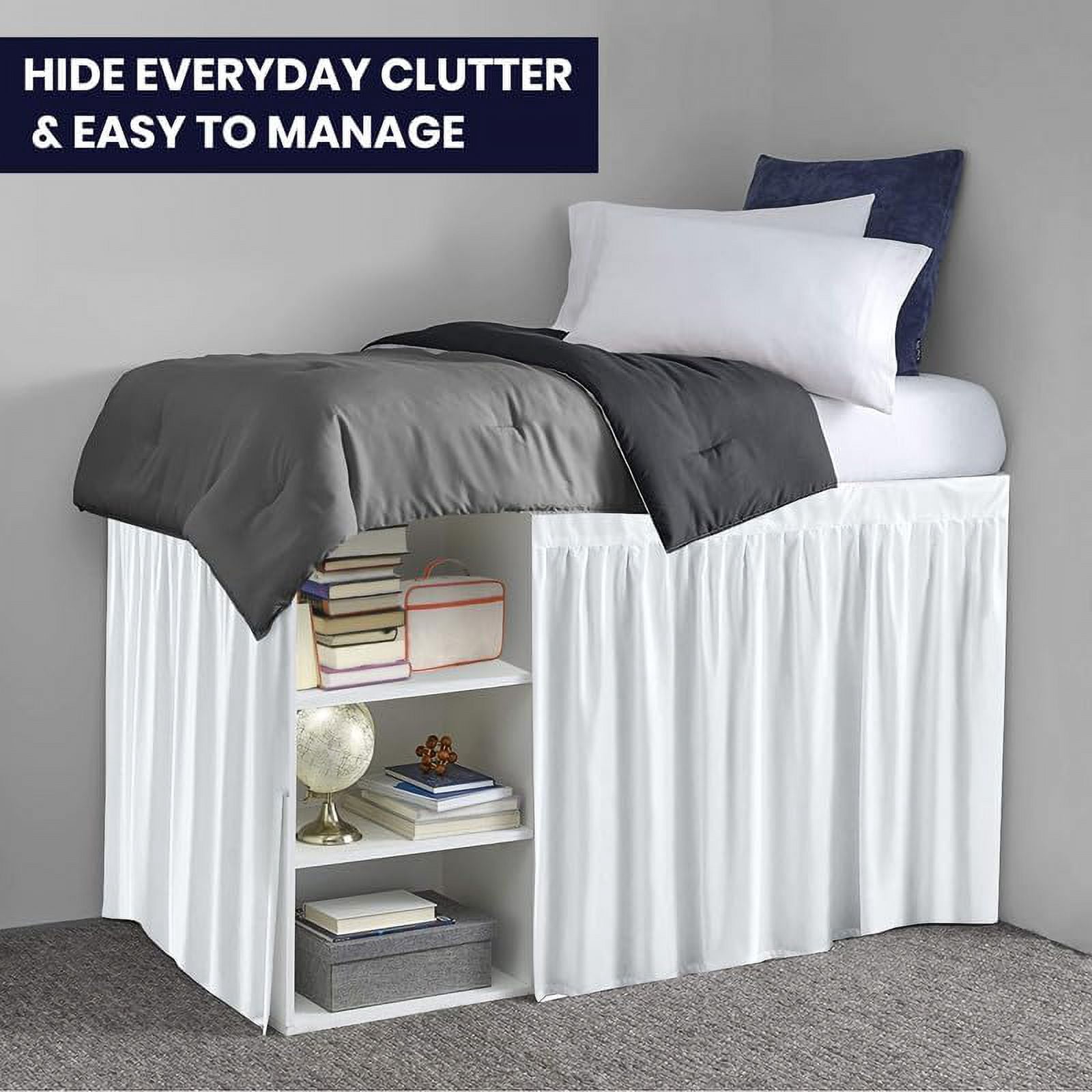 Dorm Bed Skirt Twin XL 44" Drop, College Dorm Room Bed Skirts Easy to Put On Twin XL Size Dust Ruffle Dorm Sized Bed Skirts, 600TC Egyptian Cotton Bed Skirt, (White, Twin-XL - 44" Drop)