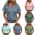 thumbnail image 1 of Blusa de trabajo,Camiseta de cuello en V para mujer, informal, de manga corta, de poliéster suave, ideal para el hogar y el uso diario, sopatenor, 1 of 9