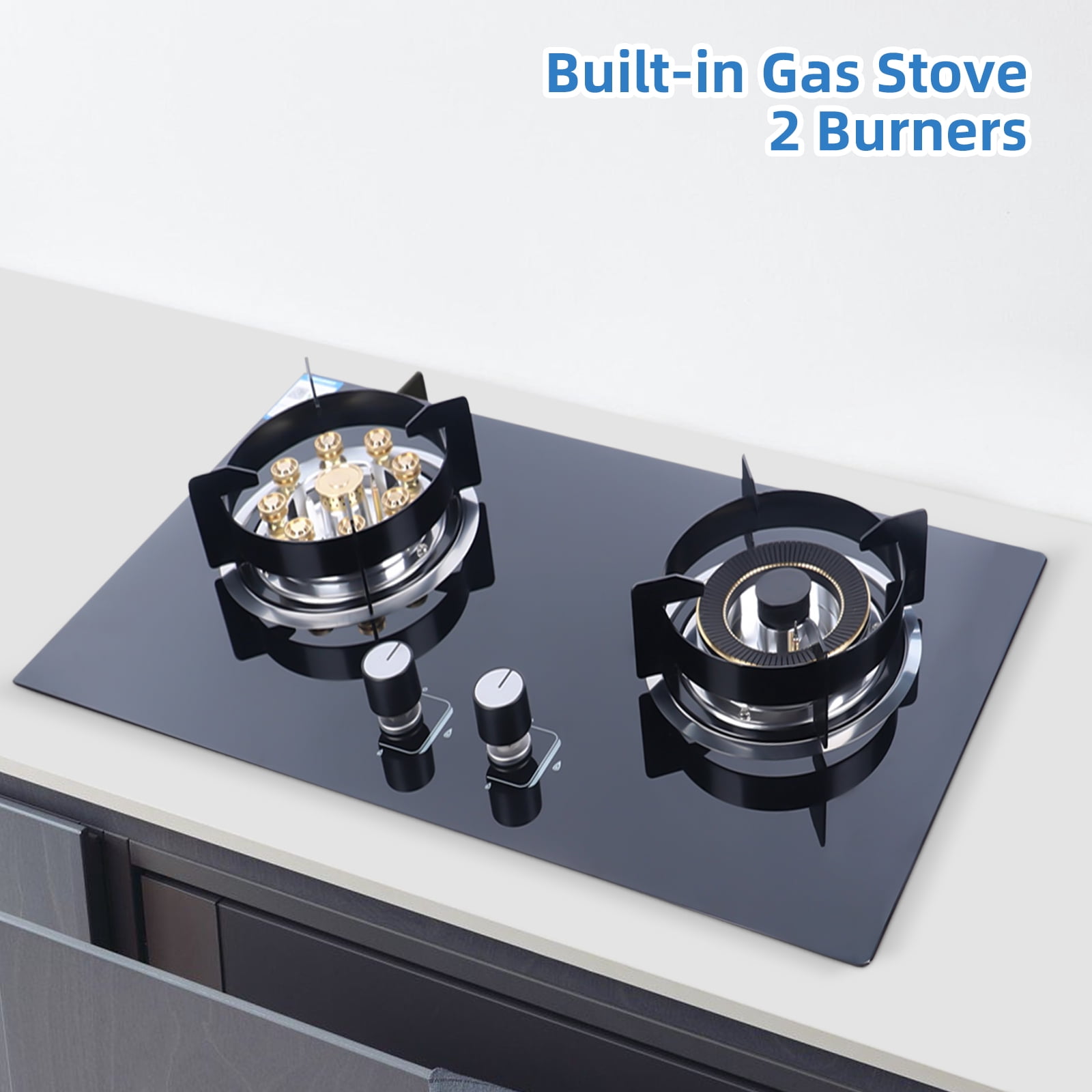 Dual Burner Gas Stove, Efficient Cooking with Flameout and Anti-Backfire Protection, 4.2KW & 5.2KW, Electronic Pulse Ignition