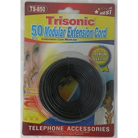 Trisonic Telephone Extension Cord Phone Cable Foot (Black, 50ft)