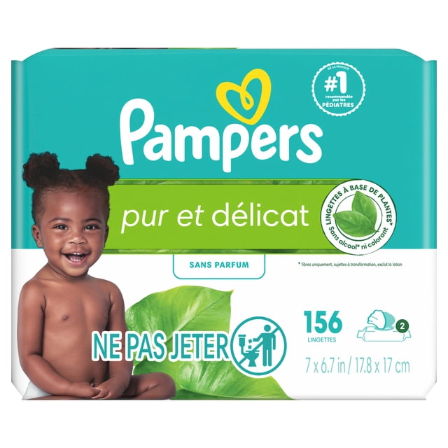 Lingettes pour bébés Pampers pur et délicat, 2X, 156 unités