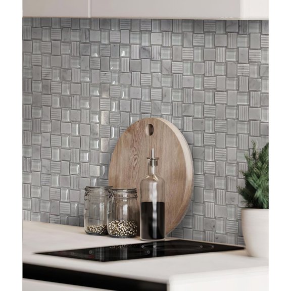 Apollo Tile 5 pack 11.8-in x 11.8-in Gray Brick Carrara and Glass Polished Mosaic Floor and Wall Tile (4.83 Sq ft/case)