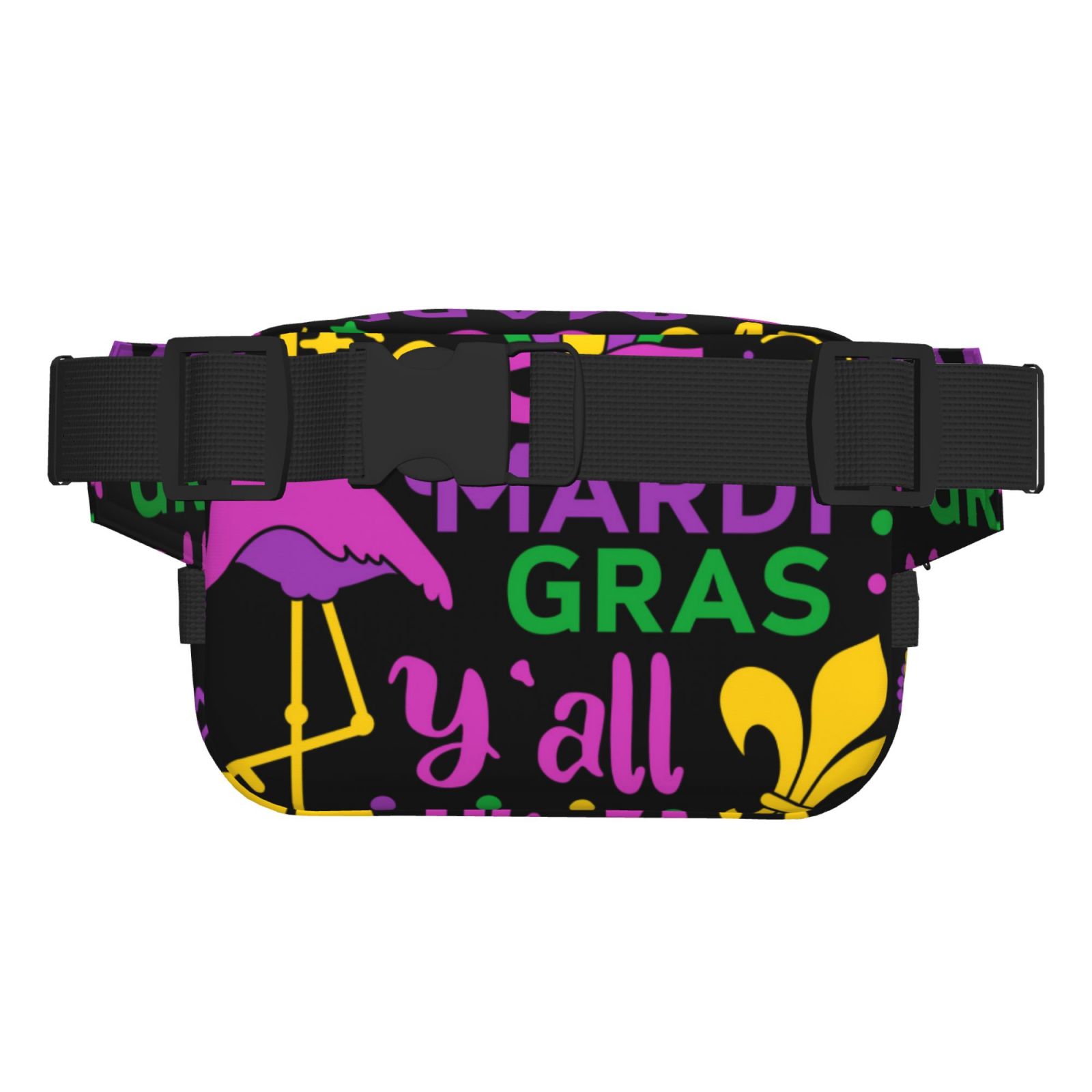 Hirioo Mardi Gras with Flamingo for Double Layer Waist Bag Adjustable Fanny Pack For Travel Running Hiking