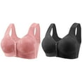 thumbnail image 3 of Gymayou 2 Pack Lace Bras for Women Front Closure No Underwire Comfort Bralette Senior Ladies Wireless Snap Closing Bra Beige L, 3 of 5