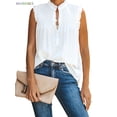 thumbnail image 3 of BadPiggies Women Summer Halter Chiffon Sleeveless Tank Tops Casual Ruffle Trim Shirts Button Pullover Blouses (L, White), 3 of 6