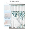 thumbnail image 4 of No Hook Shower Curtain with Snap-in Liner, Teal Eucalyptus Waterproof Fabric Bathroom Curtains, Watercolor Spring Weeping Botanical Bath Curtains & Mesh Top Window Narrow 36"x78", 4 of 9