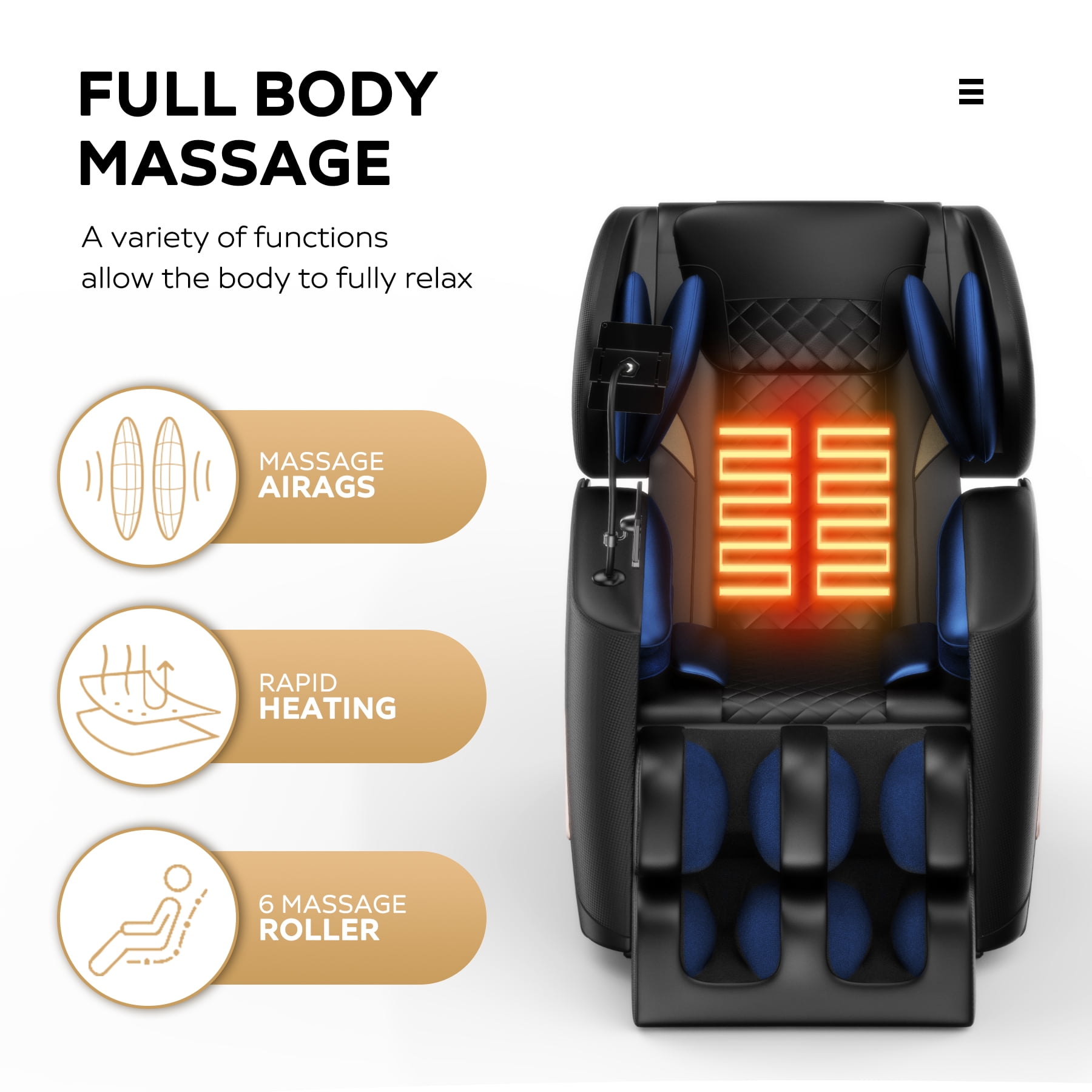 Aukfa Zero Gravity Full Body Massage Chair with Heating, Retractable Footrest, Leather, Black