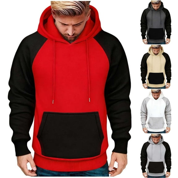 safuny Men's Color Block Hoodie Casual Long Sleeve Pullover Sweatshirt with Pocket Dark Gray L