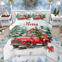 Homewish Merry Christmas Full Size Comforter Sets,Rustic Western Farmhouse Bedding Comforter Set,White Green Red Bedding Sets For Boys Kids,Microfiber Bedroom Decor Reversible,3 Pieces
